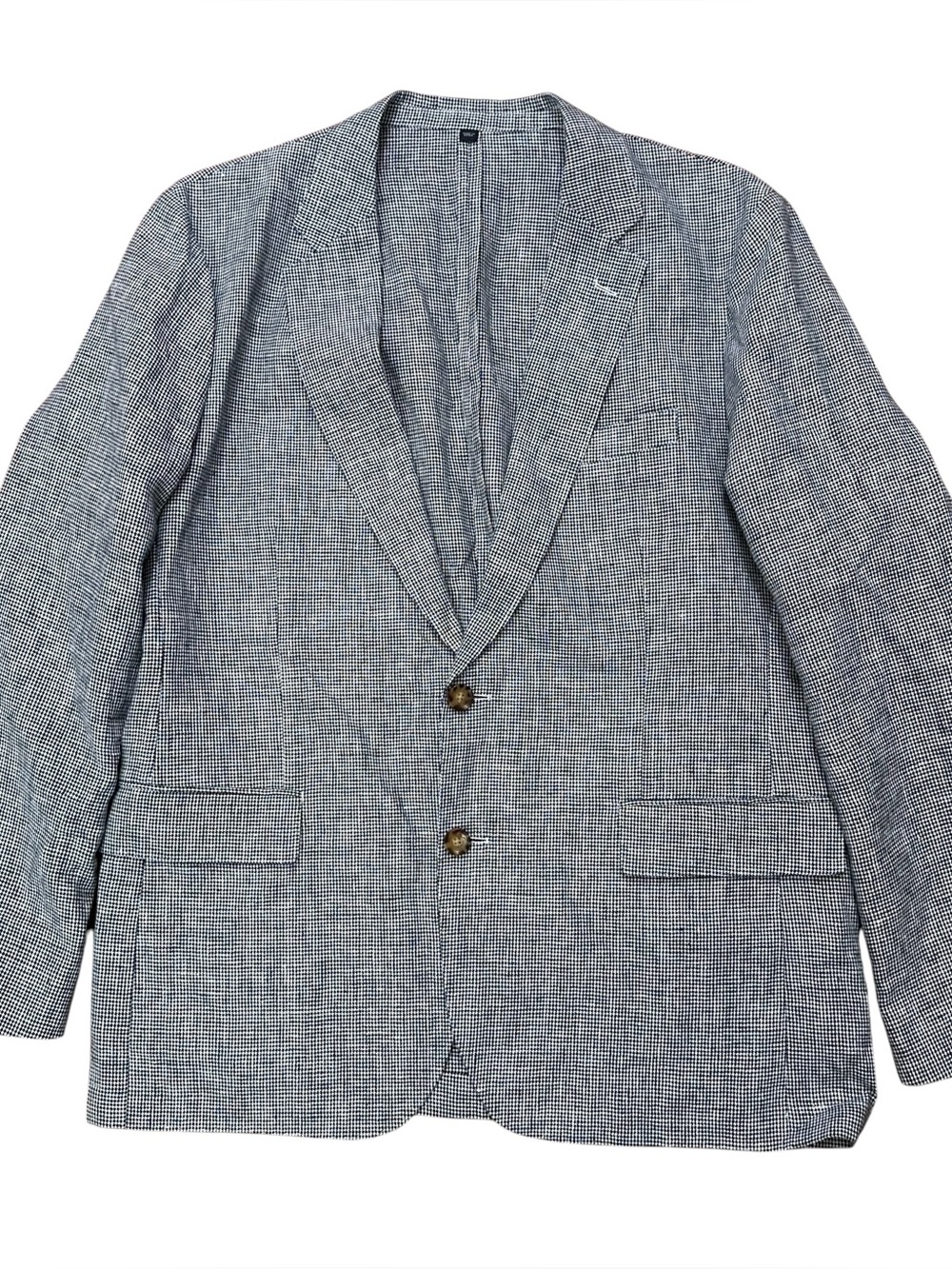 J.Crew Thompson Blazer Jacket Mens 44R Unconstructued Linen Houndstooth Gray NEW